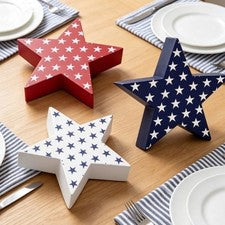 Juego Decoración Estrella Madera 3 Piezas 13x13 cm Rojo Blanco Azul para 4 de Julio Uso Doméstico