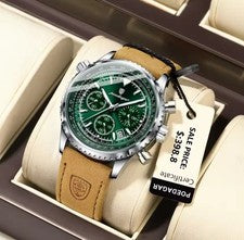 Man Watch Quartz Waterproof Luminous Chronograph Leather Mens Wristwatch