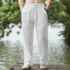Nuevos Pantalones de Playa para Hombre Pantalones de Correr Moda Algodón Lino Pantalones Deportivos Informales Pantalone