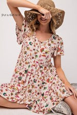 Nuevo VESTIDO PARA MUJER VAINILLA CREMA FLORAL BOHO BOTÓN ESCALONADO S M L BOHEMIO