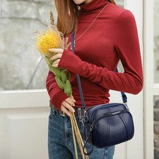 Bolso Bandolera Mujer Cuero Suave, 2025 Retro Multibolsillo Bolso de Hombro