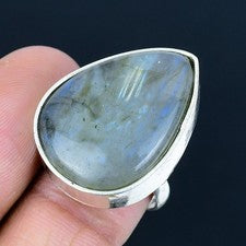Piedras preciosas de labradorita hechas a mano 925 anillo de joyería de...