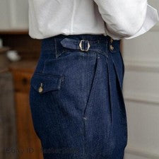 Pantalones largos informales de mezclilla vintage de cintura alta para hombre Pantalones de negocios Gurkha