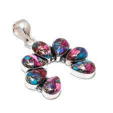 Colgante curativo de plata de ley 925 hecho a mano con piedras preciosas de ostra espinosa rosa joyería