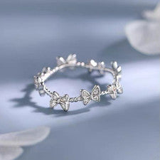 Anillo ajustable de plata de ley 925 con enlace de mariposa de cristal para mujer