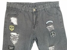 Pantalones de mezclilla para hombre talla 37" W x 30" L ajustados grises parche ejército paz desgastado