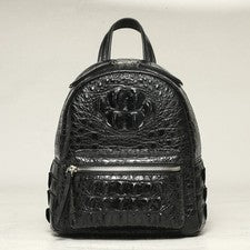 Mochila bolsos de hombro para mujer artesanales de cuero de cocodrilo genuino negro