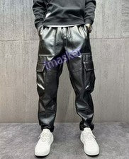 Moda Para Hombres Mono de Cuero Sintético Pantalones Ajustados Motociclista Motocicleta Invierno Pantalones
