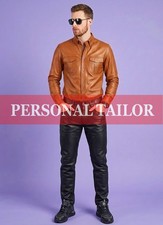 Pantalones de mezclilla de cuero de cordero negro/bronceado para hombre y camisa estilo pecho dos bolsillos