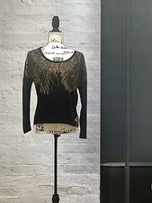 Camiseta básica para mujer con estampado negro gráfico mangas largas cuello redondo talla M ¡OPPA!