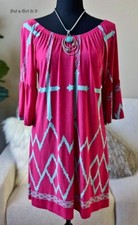 EE. UU. Nuevo Vestido TÚNICA MANGA CAMPANA BOHO ROSA CRUZADO o EN EL HOMBRO S