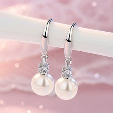 Pendientes de perlas de plata de ley 925 para mujer pendientes circonitas elegantes / 2,5 cm