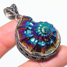 Colgante vintage de plata de ley 925 hecho a mano con piedras preciosas fósiles de ammolita 2,3" F947