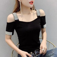 Mujeres Moda Estrás Camisetas Prendas para el torso Blusa Verano Fiesta Sexy Camisas Coreanas