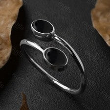 Anillo de plata de ley 925 de ónix negro derivación ovalada banda ajustable en caja