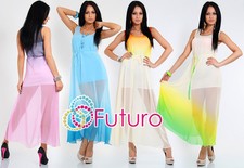 Mujer Vestido Verano Solero con Forro y Cinturón Playa Túnica Talla 8-14 FK1174