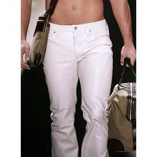 ESTILO Nuevo Pantalón de Cuero Blanco para Hombre 100% Piel de Cordero Real Estilo Calce Ajustado JeansPantalón