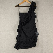 Mini Vestido Lulus Para Mujer Negro Un Hombro Volantes Acanalado Bodycon Pequeño Nuevo