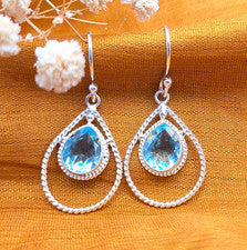 Pendientes colgantes de plata de ley 925 con piedras preciosas de topacio azul cielo natural joyería BA