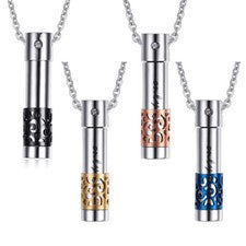 Collar para mujer colgante de perfume cilíndrico de acero inoxidable abrible 4 colores