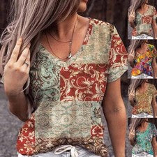 Camiseta Cuello en V Mujer Blusa Mujer Ropa Colorida Moda Floral Talla Grande