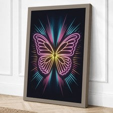 Arte de pared moderno en lienzo de mariposa de neón decoración del hogar listo para colgar