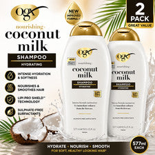 Paquete de 2 champúes de leche de coco OGX 577 ml hidratante nutritivo cuidado del cabello seco