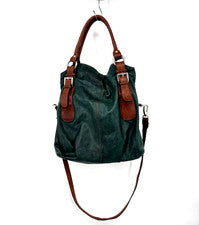 Bolso Hobo Firenze Cuero Genuino Italiano Verde/Marrón Correa Ajustable