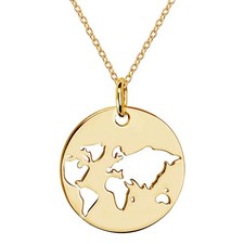 MATERIA Runder Anhänger Globus 925 Silber Gold vergoldet mit Kette 42+5cm + Box