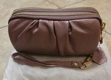 Mujer Cuero Genuino Morado Claro Muñequera Cremallera Nuevo Con Etiquetas En Caja!
