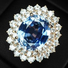 ANILLOS DOBLE HALO CON TANZANITA AZUL 6.25CT PLATA ESTERLINA 925 ANILLOS TALLA 6.25