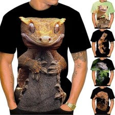 Divertida Camiseta Crestada Leopardo Gecko Impresa en 3D Verano Hombre Moda Camiseta Prendas para el torso