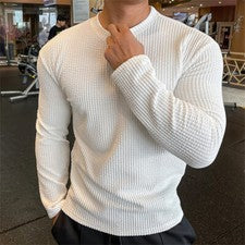Camiseta para hombre tejida manga larga moda clásica informal ajustada