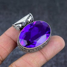 Colgante de joyería de plata de ley 925 con piedras preciosas de amatista de 1,42" regalo para ella n698