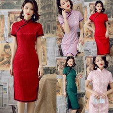 Elegante Moda Clásica Nuevos Cheongsam Vestidos Flores Hecho a Mano