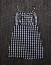 NUEVO CON ETIQUETAS K Lab Vestido de Guinga para Mujer S Blanco y Negro Lazo Cottagecore Sweetheart