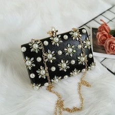 1 pieza Bolso de Mano para Mujer Perla Bolso sin asas Bolso de Cena Banquete Vestido de Novia (Negro)