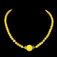 Gelb Jade-Halskette mit Bernstein Damen Collier elegant Kette Bailysbeads®