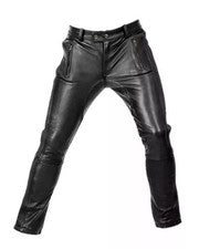Nuevos pantalones de cuero negros reales para hombre pantalones de mezclilla estilo motociclista
