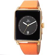 Nuevo Reloj Hombre Joshua & Sons JS95YGBR Cuarzo Rectangular Fecha Naranja Cuero