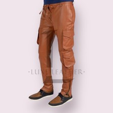 Pantalón de cuero marrón para hombre Pantalón de cuero genuino de piel de cordero estilo ajustado Pantalón causal
