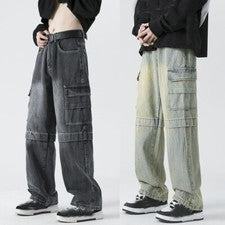 Nuevos Pantalones de Carga de Denim Sueltos Pantalones Rectos Mono Jeans Moda Pantalones