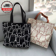 Bolso de Mano de Lona para Mujer Lindo Bolso de Mano para Gato Estilo Japonés Cremallera Hombro Comprador