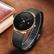 LIGE Reloj Hombre Fino Delgado Reloj de Cuarzo Fecha Elegante Impermeable con Caja