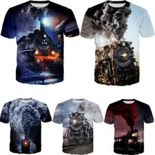 Camiseta deportiva suelta Steam Train impresa en 3D para hombre mujer moda Prendas para el torso informales