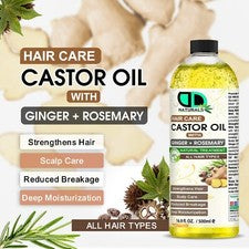 Aceite de ricino para el cuidado del cabello con aceite de jengibre y romero - crecimiento, fuerza y nutrición