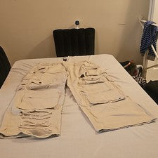 Pantalones cargo desgastados de sarga de algodón beige de moda Nova para hombre talla 38