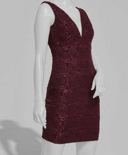 Vestido ceñido al cuerpo Siena para mujer rojo floral jacquard cuello profundo talla 10