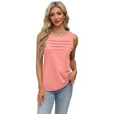 Mujer Nuevo Moda Color Sólido Cuello en U Plisado Chaleco Camiseta para Mujer