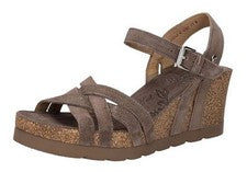 Sandalia Panama Jack Vera Basics B5 gris cuero nobuk tacón de cuña hebilla plataforma